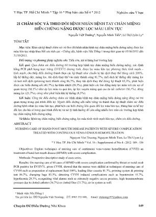 21 chăm sóc và theo dõi bệnh nhân bệnh tay chân miệng biến chứng nặng được lọc máu liên tục