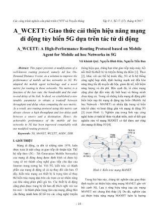 A_WCETT: Giao thức cải thiện hiệu năng mạng di động tùy biến 5G dựa trên tác tử di động