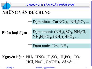 Bài giảng Công nghệ sản xuất phân bón vô cơ - Chương 2: Sản xuất phân đạm - Nguyễn Văn Hòa