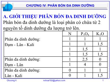 Bài giảng Công nghệ sản xuất phân bón vô cơ - Chương 4: Phân bón đa dinh dưỡng - Nguyễn Văn Hòa