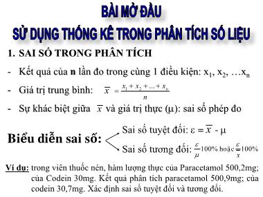 Bài giảng Đại cương hóa phân tích - Chương 1: Sử dụng thống kê trong phân tích số liệu