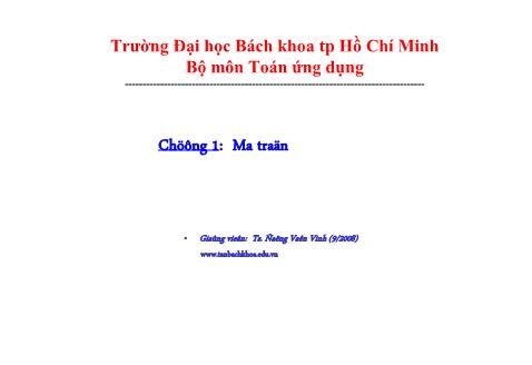 Bài giảng Đại số tuyến tính - Chương 1: Ma trận