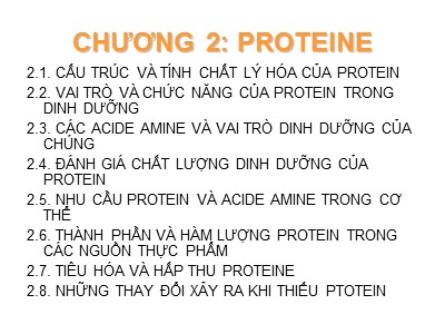 Bài giảng Dinh dưỡng học - Chương 2: Proteine - Hồ Xuân Hương