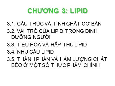 Bài giảng Dinh dưỡng học - Chương 3: Lipid - Hồ Xuân Hương