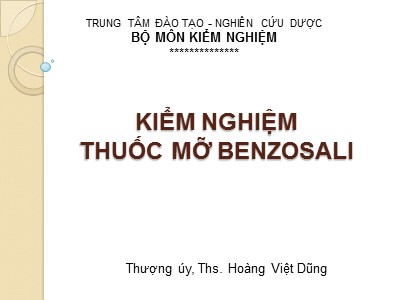 Bài giảng Kiểm nghiệm thuốc mỡ Benzosali