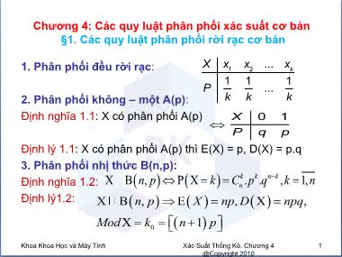 Bài giảng môn Xác suất thống kê - Chương 4: Các quy luật phân phối xác suất cơ bản