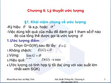 Bài giảng môn Xác suất thống kê - Chương 6: Lý thuyết ước lượng