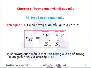 Bài giảng môn Xác suất thống kê - Chương 8: Tương quan và hồi quy mẫu