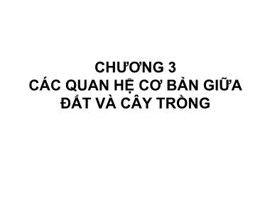 Bài giảng Nông hóa thổ nhưỡng - Chương 3: Các quan hệ cơ bản giữa đất và cây trồng - Lê Trọng Hiếu