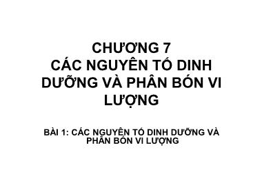 Bài giảng Nông hóa thổ nhưỡng - Chương 7: Các nguyên tố dinh dưỡng và phân bón vi lượng - Lê Trọng Hiếu