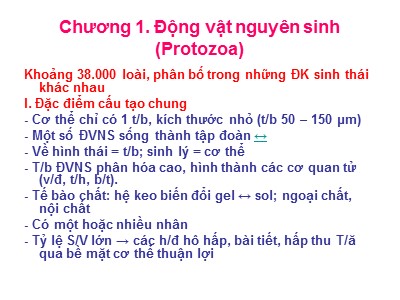 Bài giảng Sinh học - Chương 1: Động vật nguyên sinh (Protozoa)