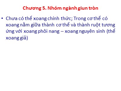 Bài giảng Sinh học - Chương 5: Nhóm ngành giun tròn