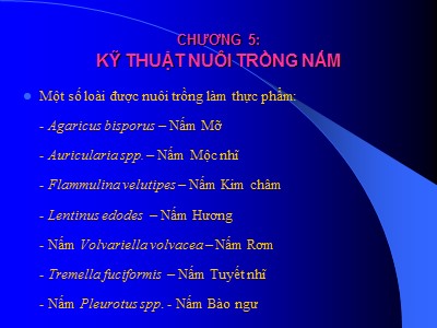 Bài giảng Sinh học và kỹ thuật trồng nấm - Chương 5: Kỹ thuật nuôi trồng nấm - Lê Viết Ngọc