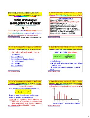 Bài giảng Thống kê ứng dụng trong quản lý và kỹ thuật - Chương 1: Xác suất và phân phối thống kê (Tiếp theo) - Nguyễn Thống