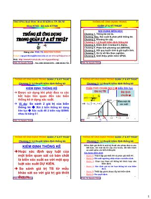 Bài giảng Thống kê ứng dụng trong quản lý và kỹ thuật - Chương 3: Lý thuyết kiểm định thống kê - Nguyễn Thống