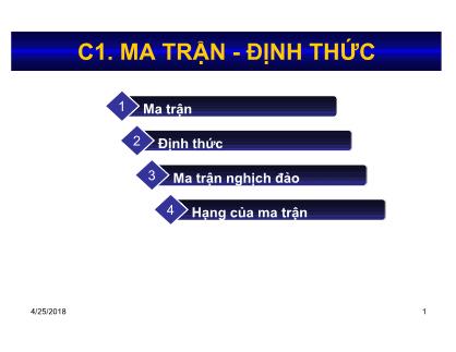 Bài giảng Toán kinh tế 1 - Chương 1: Ma trận, định thức - Nguyễn Ngọc Lam