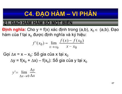 Bài giảng Toán kinh tế 1 - Chương 4: Đạo hàm, vi phân - Nguyễn Ngọc Lam