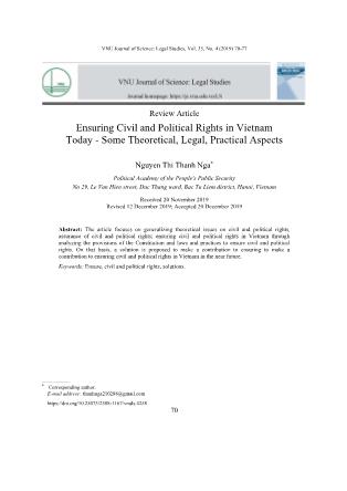 Bảo đảm các quyền dân sự, chính trị ở Việt Nam hiện nay - Một số khía cạnh lí luận, pháp lí, thực tiễn