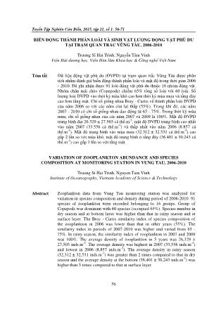 Biến động thành phần loài và sinh vật lượng động vật phù du tại trạm quan trắc Vũng Tàu, 2006-2010