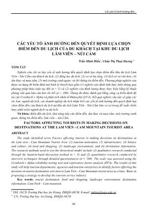 Các yếu tố ảnh hưởng đến quyết định lựa chọn điểm đến du lịch của du khách tại khu du lịch Lâm Viên – núi Cấm