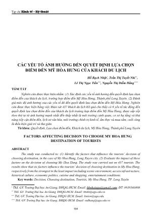 Các yếu tố ảnh hưởng đến quyết định lựa chọn điểm đến Mỹ Hòa Hưng của khách du lịch