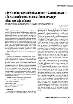 Các yếu tố tác động đến lòng trung thành thương hiệu của người tiêu dùng: Nghiên cứu trường hợp hàng may mặc Việt Nam