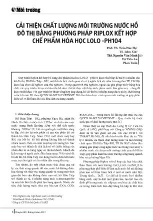 Cải thiện chất lượng môi trường nước hồ đô thị bằng phương pháp riplox kết hợp chế phẩm hóa học Lolo -Ph104