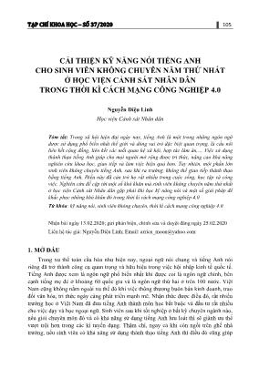 Cải thiện kỹ năng nói Tiếng Anh cho sinh viên không chuyên năm thứ nhất ở học viện Cảnh sát nhân dân trong thời kì cách mạng công nghiệp 4.0