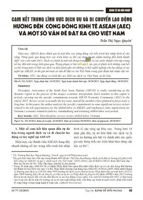 Cam kết trong lĩnh vực dịch vụ và di chuyển lao động hướng đến cộng đồng kinh tế Asean (AEC) và một số vấn đề đặt ra cho Việt Nam