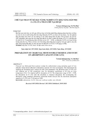Chế tạo than từ bã đậu nành, nghiên cứu khả năng hấp phụ Cr (VI) của than chế tạo được