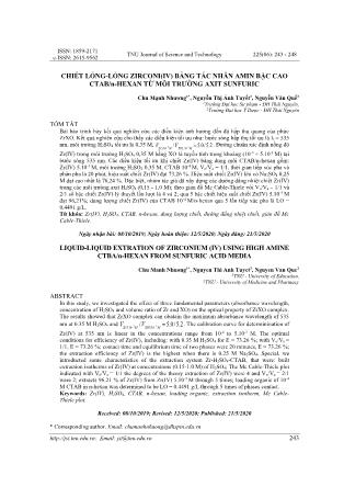 Chiết lỏng - lỏng Zirconi(IV) bằng tác nhân amin bậc cao ctab/n-hexan từ môi trường Axit Sunfuric