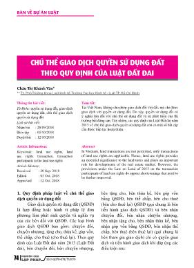 Chủ thể giao dịch quyền sử dụng đất theo quy định của luật đất đai