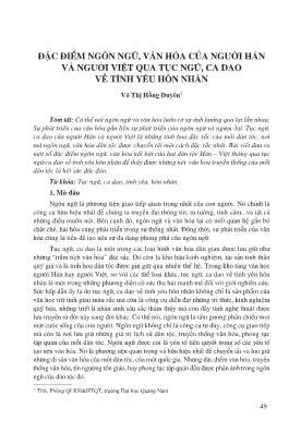 Đặc điểm ngôn ngữ, văn hóa của người Hán và người việt qua tục ngữ, ca dao về tình yêu hôn nhân