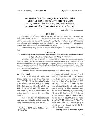 Đánh giá của cán bộ quản lí và giáo viên về hoạt động quản lí tổ chuyên môn ở một số trường Trung học Phổ thông thành phố Vũng Tàu, tỉnh Bà Rịa – Vũng Tàu