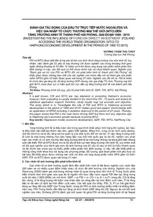 Đánh giá tác động của đầu tư trực tiếp nước ngoài (FDI) và việc gia nhập tổ chức thương mại thế giới (WTO) đến tăng trưởng kinh tế thành phố Hải Phòng, giai đoạn 1989 - 2015