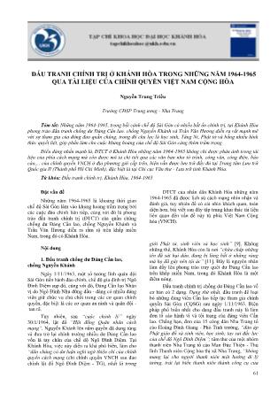 Đấu tranh chính trị ở Khánh Hòa trong những năm 1964-1965 qua tài liệu của chính quyền Việt Nam cộng hòa