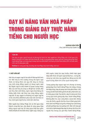 Dạy kĩ năng văn hoá Pháp trong giảng dạy thực hành tiếng cho người học