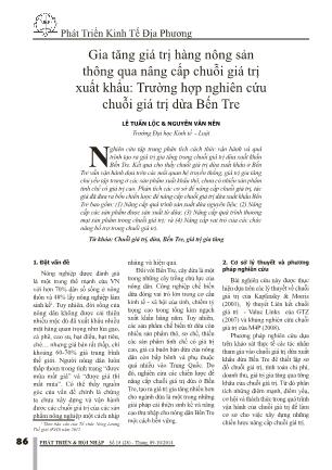 Gia tăng giá trị hàng nông sản thông qua nâng cấp chuỗi giá trị xuất khẩu: Trường hợp nghiên cứu chuỗi giá trị dừa Bến Tre