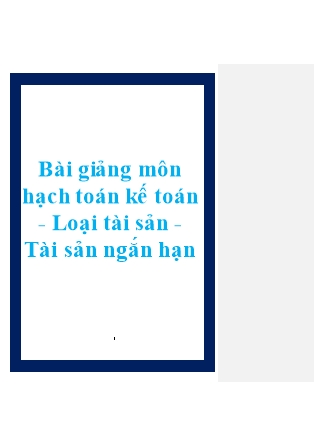 Giáo trình Hạch toán kế toán. Loại tài sản. Tài sản ngắn hạn