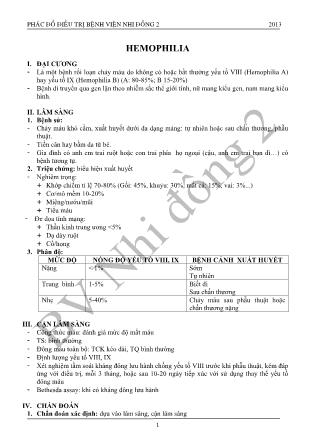 Giáo trình Phác đồ điều trị bệnh viện nhi đồng 2 - Chương 10: Hemophilia