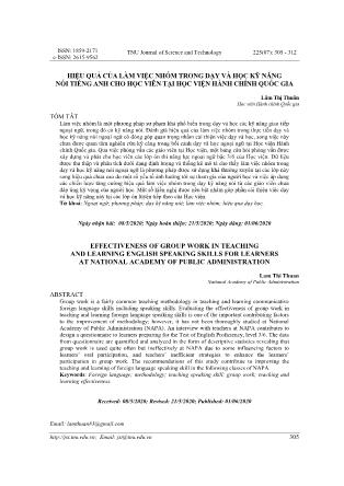 Hiệu quả của làm việc nhóm trong dạy và học kỹ năng nói tiếng Anh cho học viên tại Học viện Hành chính quốc gia