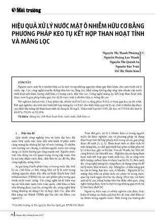 Hiệu quả xử lý nước mặt ô nhiễm hữu cơ bằng phương pháp keo tụ kết hợp than hoạt tính và màng lọc