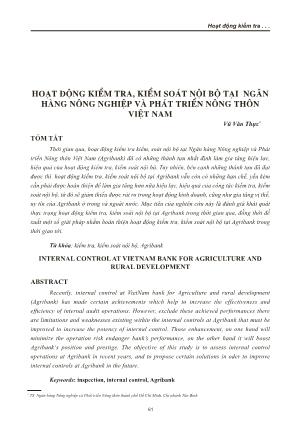 Hoạt động kiểm tra, kiểm soát nội bộ tại ngân hàng nông nghiệp và phát triển nông thôn việt nam