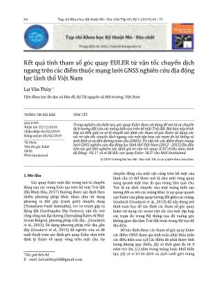 Kết quả tính tham số góc quay EULER từ vận tốc chuyển dịch ngang trên các điểm thuộc mạng lưới GNSS nghiên cứu địa động lực lãnh thổ Việt Nam