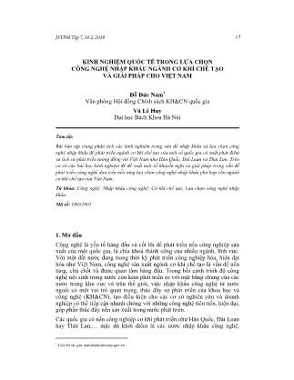 Kinh nghiệm quốc tế trong lựa chọn công nghệ nhập khẩu ngành cơ khí chế tạo và giải pháp cho Việt Nam