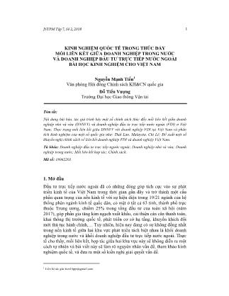 Kinh nghiệm quốc tế trong thúc đẩy mối liên kết giữa doanh nghiệp trong nước và doanh nghiệp đầu tư trực tiếp nước ngoài bài học kinh nghiệm cho Việt Nam