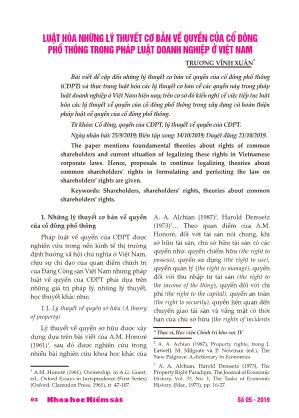 Luật hóa những lý thuyết cơ bản về quyền của cổ đông phổ thông trong pháp luật doanh nghiệp ở Việt Nam