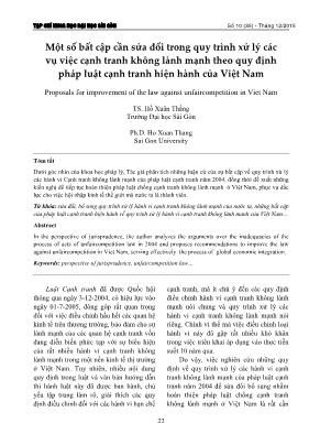 Một số bất cập cần sửa đổi trong quy trình xử lý các vụ việc cạnh tranh không lành mạnh theo quy định pháp luật cạnh tranh hiện hành của Việt Nam