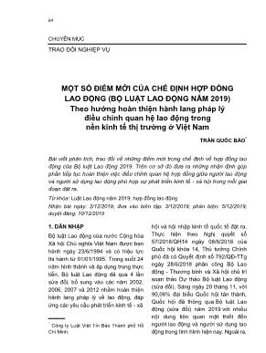 Một số điểm mới của chế định hợp đồng lao động (Bộ luật lao động năm 2019)