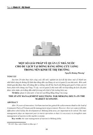 Một số giải pháp về quản lý nhà nước cho du lịch tại đồng bằng sông Cửu Long trong nền kinh tế thị trường